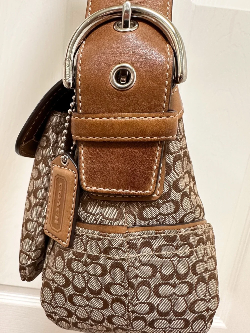 Coach Soho Buckle Flap Medium Shoulder Bag Mini Signature Jacquard Y2K